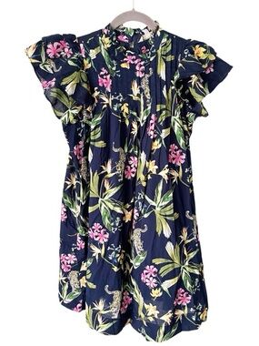 Crown & Ivy Botanical Shirt Dress Women's Small Preppy Tropical Jungle Resort